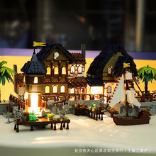 杰星89152街景建筑模型中世纪港口小颗粒拼装积木摆件益智玩具