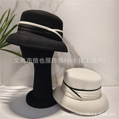 质感天成羊毛盆帽撞色织带低调奢华澳毛礼帽优雅高级渔夫帽秋冬