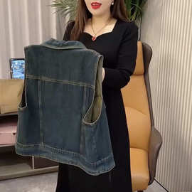 复古牛仔马甲女春夏秋新款韩版宽松显瘦翻领无袖背心马夹外套上衣