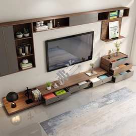 北欧风茶几电视柜组合可伸缩简约现代组装客厅储物壁柜家用小户型