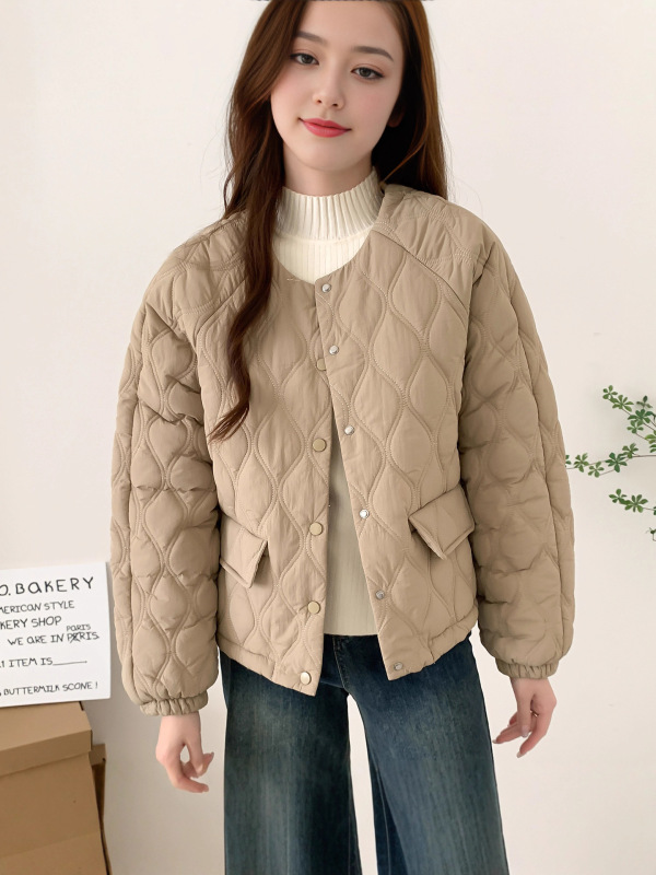 2025秋冬季新款韩版菱形格小棉衣外套女纯色百搭好穿到爆简约轻薄|undefined