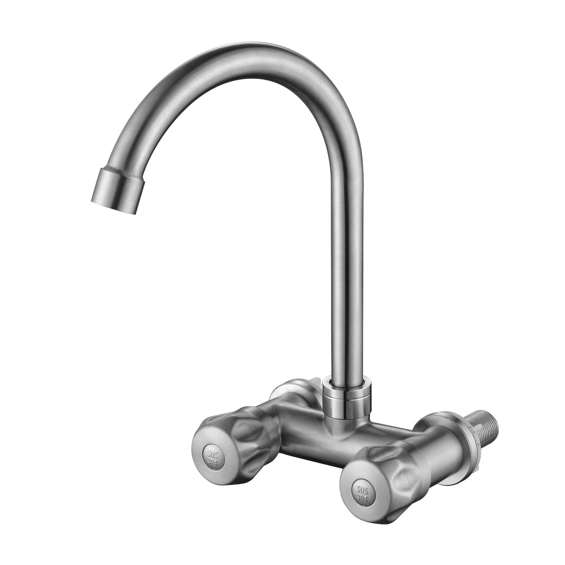 Baja de acero inoxidable de doble orificio, grifo de agua caliente y fría, lavabo de doble conexión, grifo de agua caliente y fría para el baño