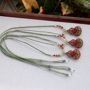 Natural raw ore cinnabar water flying sand gourd necklace hand painted three-dimensional double-sided relief about 32*22mm
