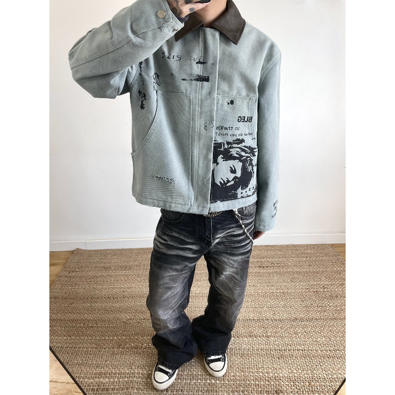 Men's Clothing Distressed Vintage Washed Black Jeans Loose Straight Leg A-Line Fit Men's Denim_voghion.com