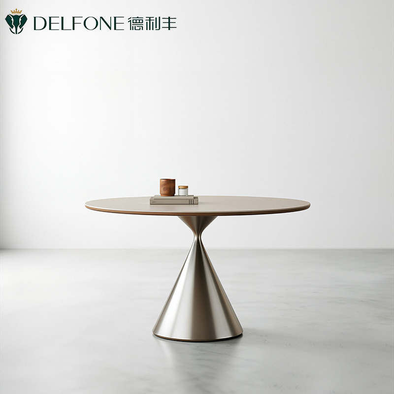 Delifeng Cave Stone Slate Dining Table Bauhaus Stainless Steel Round Table for Home Use, Suitable for Large and Small Households, Round Dining Table with Turntable