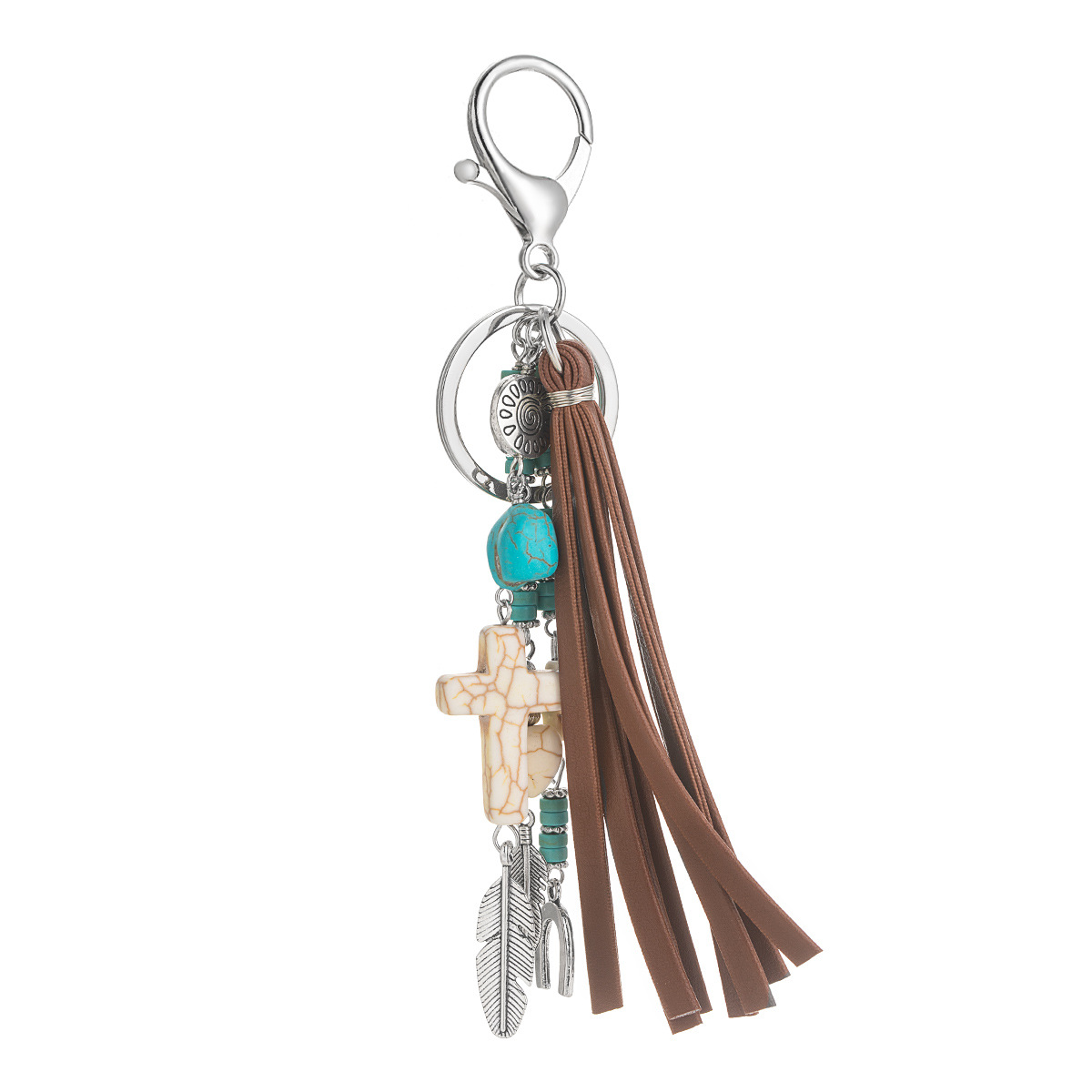 Retro, Ethnic Style, Bohemian Style 1 Piece Alloy Turquoise Cross Feather Lobster Trigger Clasp Closure Bag Charms