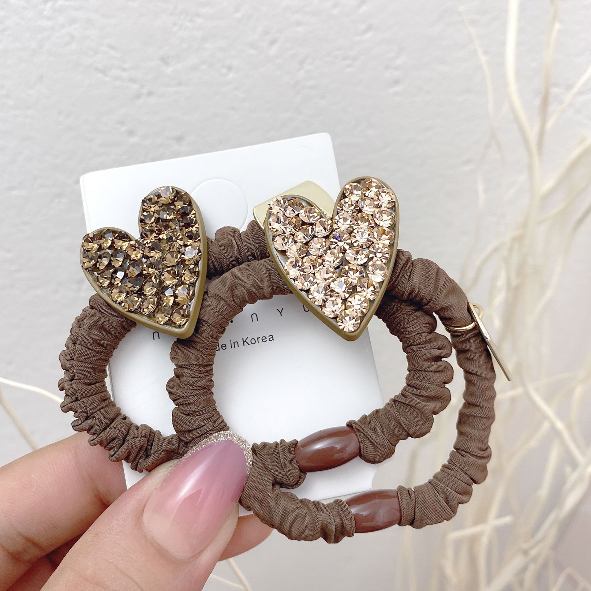 韩版简约捷克水钻爱心发圈 秋季新款几何形面膜发绳基础皮筋批发