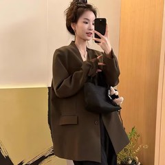 韩版极简风高级感V领设计感西装女2025秋季新款百搭休闲宽松外套