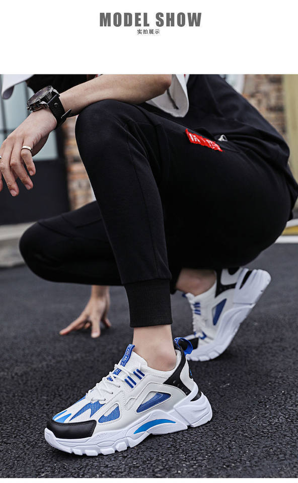 Giày thể thao nam đế dày tăng chiều cao thoáng khí kiểu Hàn Quốc, giày sneaker thường ngày cổ thấp — Trắng xanh lam, Đen toàn bộ, Đen đỏ chi tiết 9