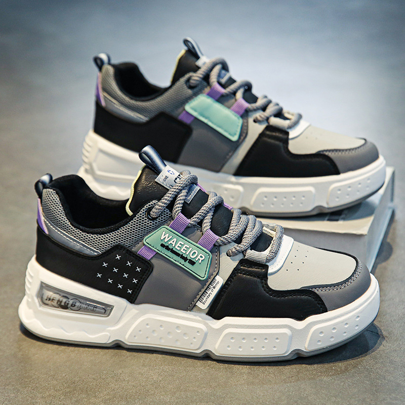 2023 autumn new leather trend 100 thick soled casual board shoes students anti-slip wear-resistant sports fashionable men's shoes_voghion.com