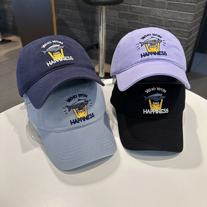 Sombrero de béisbol de mujer coreana, jóvenes hombres y mujeres de la calle con letras de gato bordadas de pez, sombrero de cara pequeña.