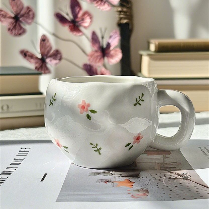 Esmalte coreano pintado a mano taza de café de cerámica con platos de alto valor de marca de rayas de taza de agua de lattes