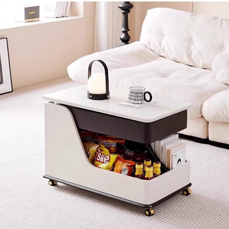 Elevación multifuncional de madera sólida creativa sala de estar casera mesa de té pequeña casa móvil sofá borde pequeño carro tabla de roca