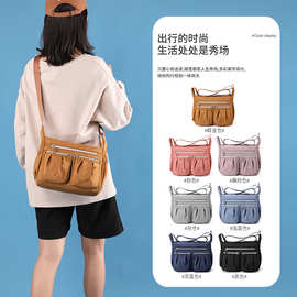 新款多口袋简约休闲女包潮流时尚尼龙单肩布包女轻便大容量斜挎包