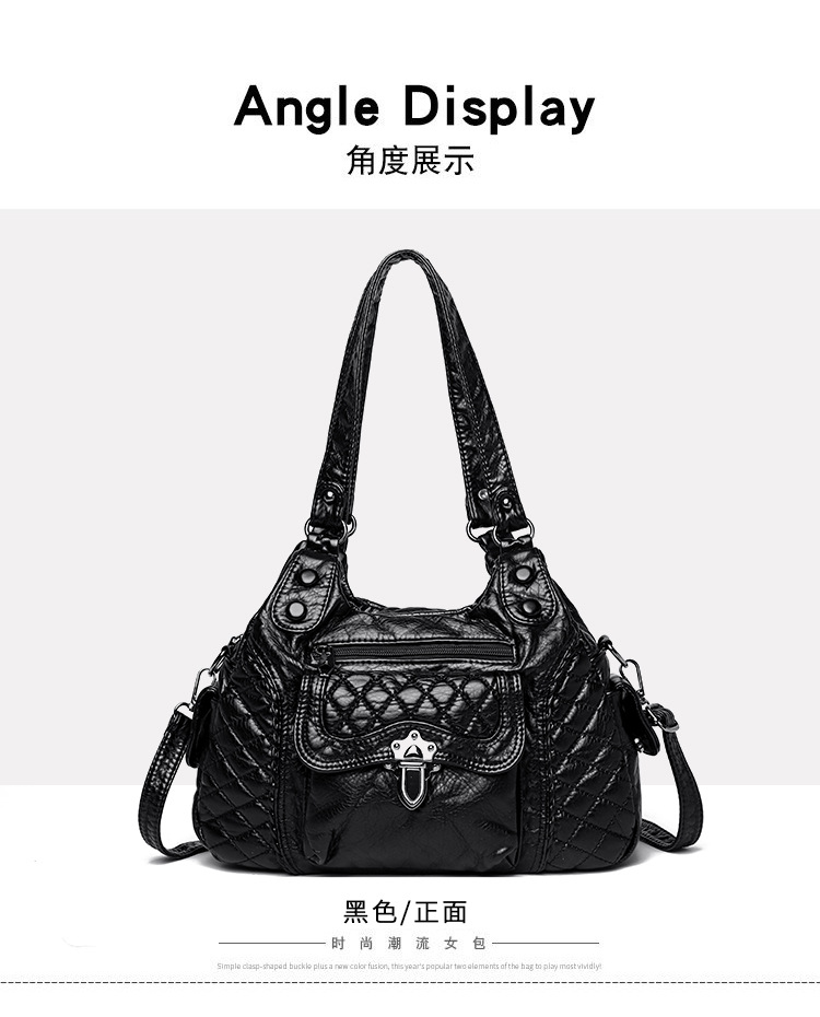 2023 New Mom Commuting Large Capacity tote handbag, washed leather pu women's bag, polyester single-shoulder bag undefined