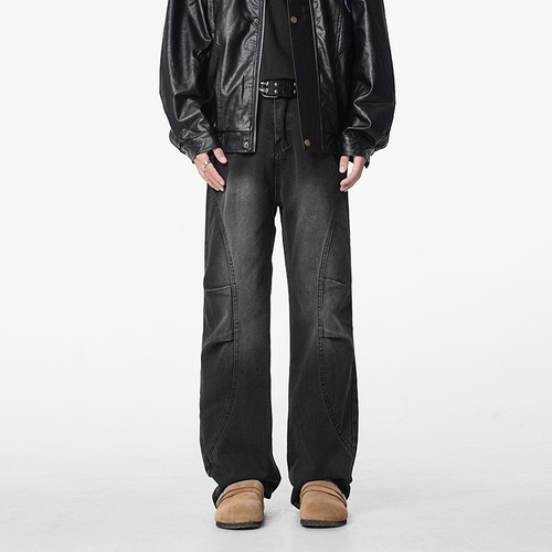 Wrinkled Bended Knife Men's Winter Washed Distressed Relaxed Straight Leg Work Pants for Autumn/Winter American Street Style