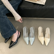 法式包头高跟凉鞋女2025夏季新款尖头后空浅口女鞋气质名媛坡跟鞋