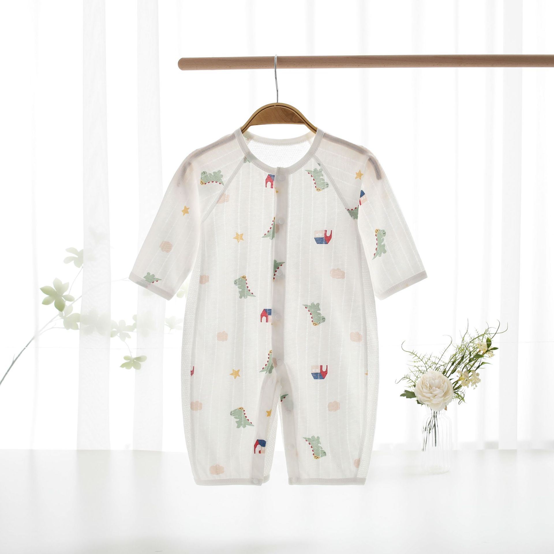 새로운    한 몸 세트 여름 순면 등반 세트 얇은 에어컨 세트  긴 소매 헤어 파자마