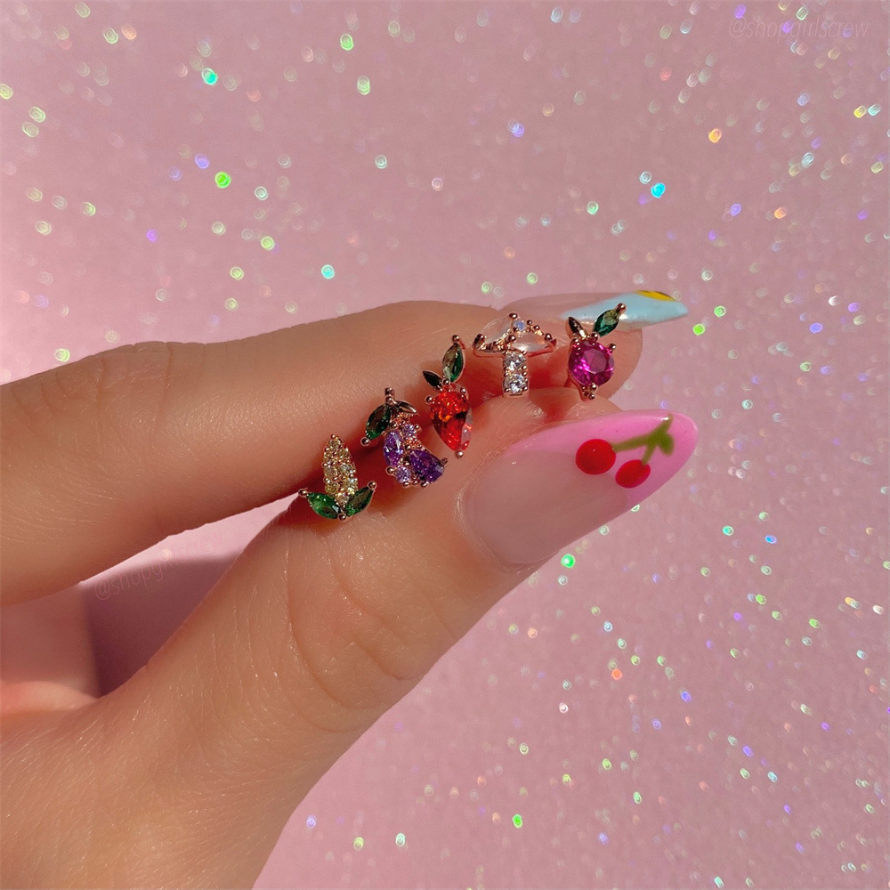 Fashion hread piercing screw ball fruit copper earrings