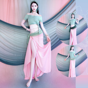 Belly Dance 2025 Spring and Summer New Practice Clothes Oriental Dance Beginners Large Apron Dance Contrast Color Suit Kidsren