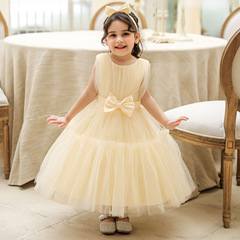 跨境新款網紗禮服公主裙女童演出服花童蓬蓬裙連衣裙周歲生日禮服