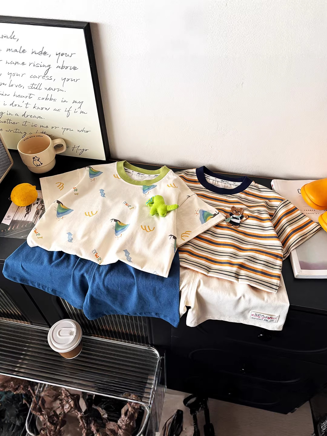 Nuevo conjunto de camisetas para niños de algodón muñeca de niño ropa de verano suelta pantalones cortos antibacterianos para bebés ropa de clase A