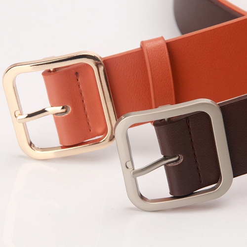 New Korean style women's belt, retro simple and versatile square buckle head pu leather, popular belt for women wholesale