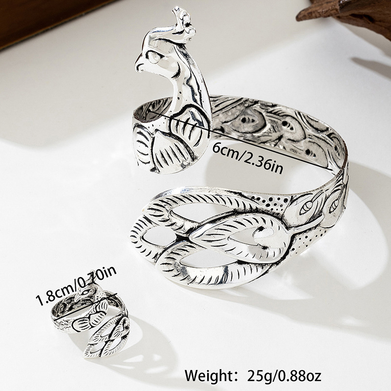 Geometrischer Pfau Armreif Mit Offenem Ring Aus Metall_voghion.com