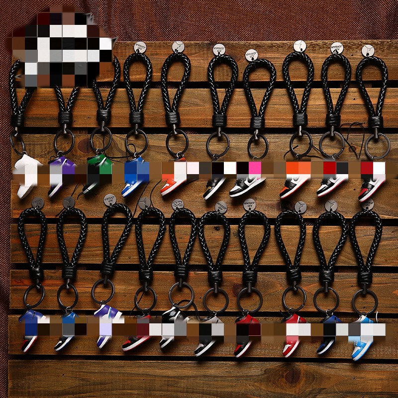 AJ keychain mini shoe mold 3D stereo ow joint small sneakers AJ leather rope woven BV car Jordan pendant