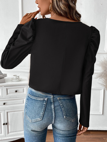 Cross-border European and American women's elegant solid-color lamb leg sleeve thin long-sleeved jacket coat