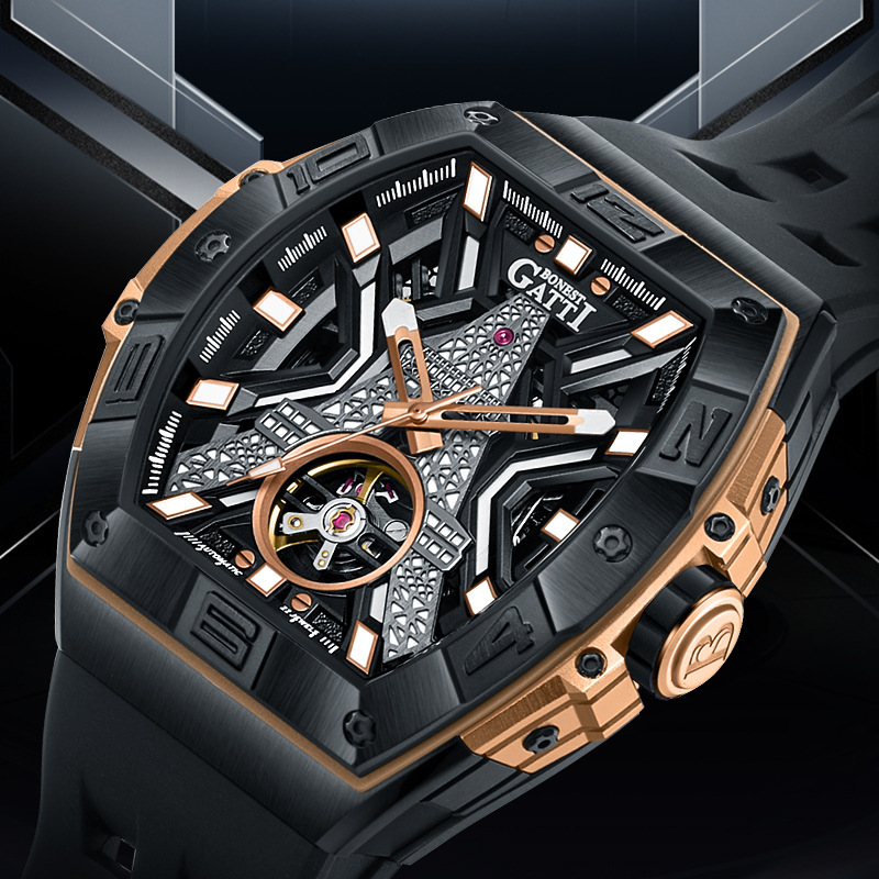 Bugatti Watch Men's Double-Sided Hollow Tower Series Fashion Cross-Border Popular Luminous Fully Automatic Mechanical Watch