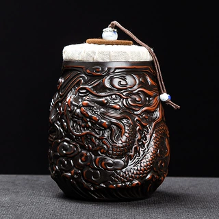 高端紫陶双龙茶叶罐小号空罐非紫砂普洱储存茶罐陶瓷密封茶缸水缸