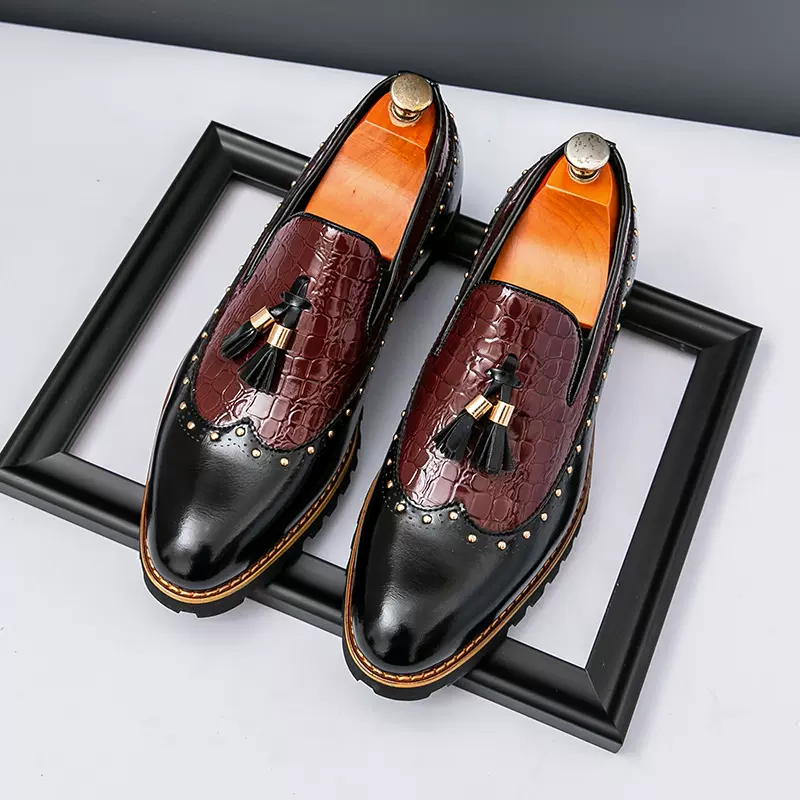 男鞋跨境大码新款商务正装鞋时尚男士套脚流苏皮鞋一脚蹬休闲皮鞋