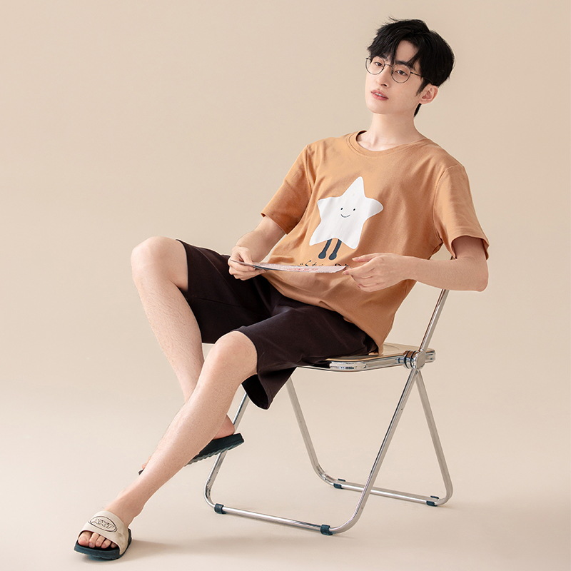 Nuevo algodón de manga corta de verano Pantalones cortos pijamas hombres rayas simple delgada ropa de abrigo casual homewear traje