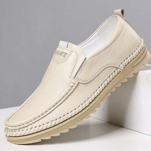 Top-grain leather men's shoes in large sizes, soft-soled, comfortable driving shoes for middle-aged and elderly fathers, slip-on casual men's shoes