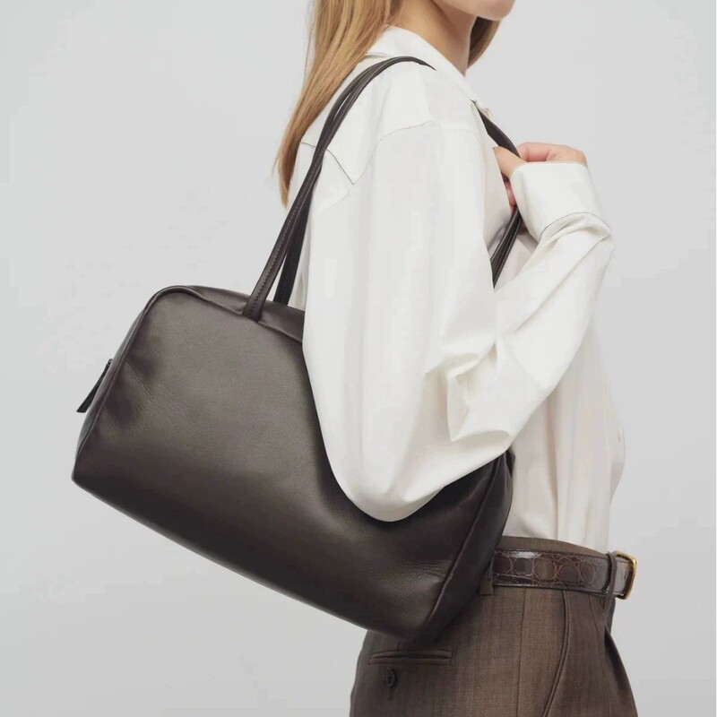 The Row2025 Autumn and Winter New Large-Capacity Cowhide Bowling Bag Astra Bowling Boston Bag for Women