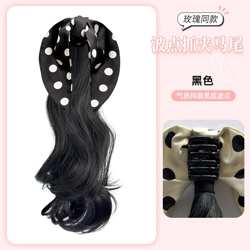 블랙 폴카 도트 보우 클립 스타일: 블랙 포니테일