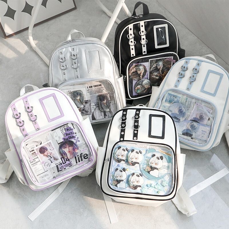New Transparent Backpack High School Large Capacity College Student Backpack Pu Shoulder Pain Bag Bar Pain Bag Women's Backpack New Transparent Backpack High School Large Capacity College Student Backpack Pu Shoulder Pain Bag Bar Pain Bag Women's Backpack