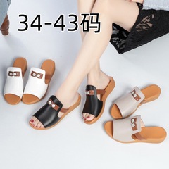 24夏季新款女鞋增高黑色低幫涼拖鞋成年時裝涼鞋女