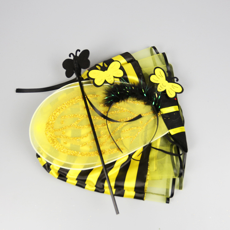 Traje de abeja para niños alas rendimiento conjunto de tres piezas accesorios de rendimiento para niños pequeña abeja elfo vestir