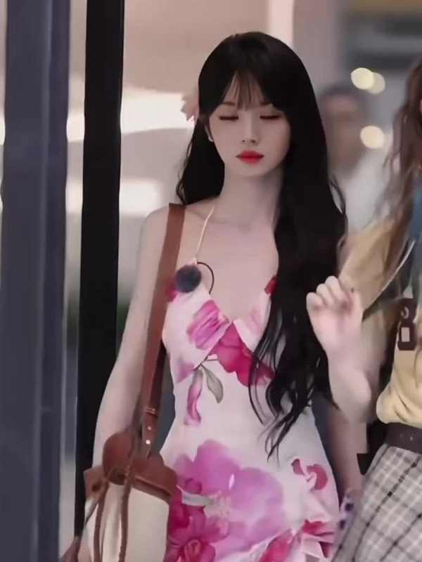 Tian Xiwei の同じスタイルの不規則なプリントのホルターネックドレス、女性用、夏のウエストデザイン、海辺での休暇のサスペンダーロングドレス|undefined
