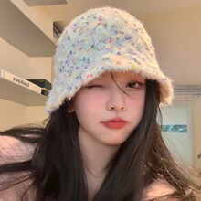 韩系彩色点点针织帽子女秋冬季保暖百搭ins显脸小手工毛线帽盆帽