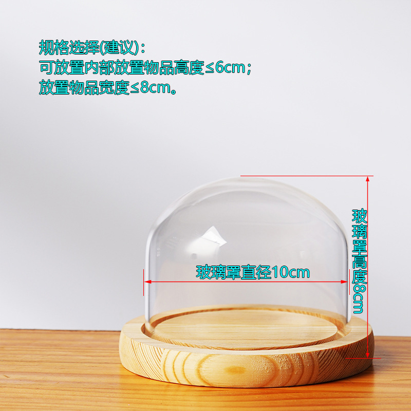 Cubierta cilíndrica de vidrio transparente sin lámpara de madera de estilo inmortal cubierta de polvo de flores hecha a mano decoración creativa de escritorio de bloques