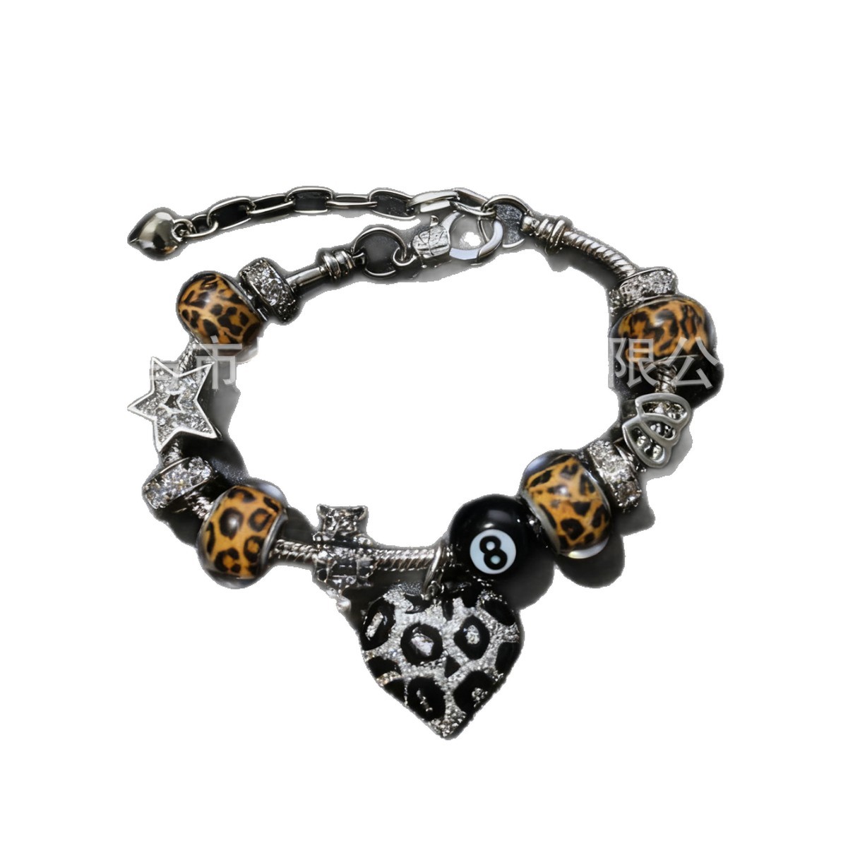 Pan Jia pulsera interfronteriza explosión DIY pulsera de cuentas de bronce estampado colgante de amor negro ocho joyas de moda
