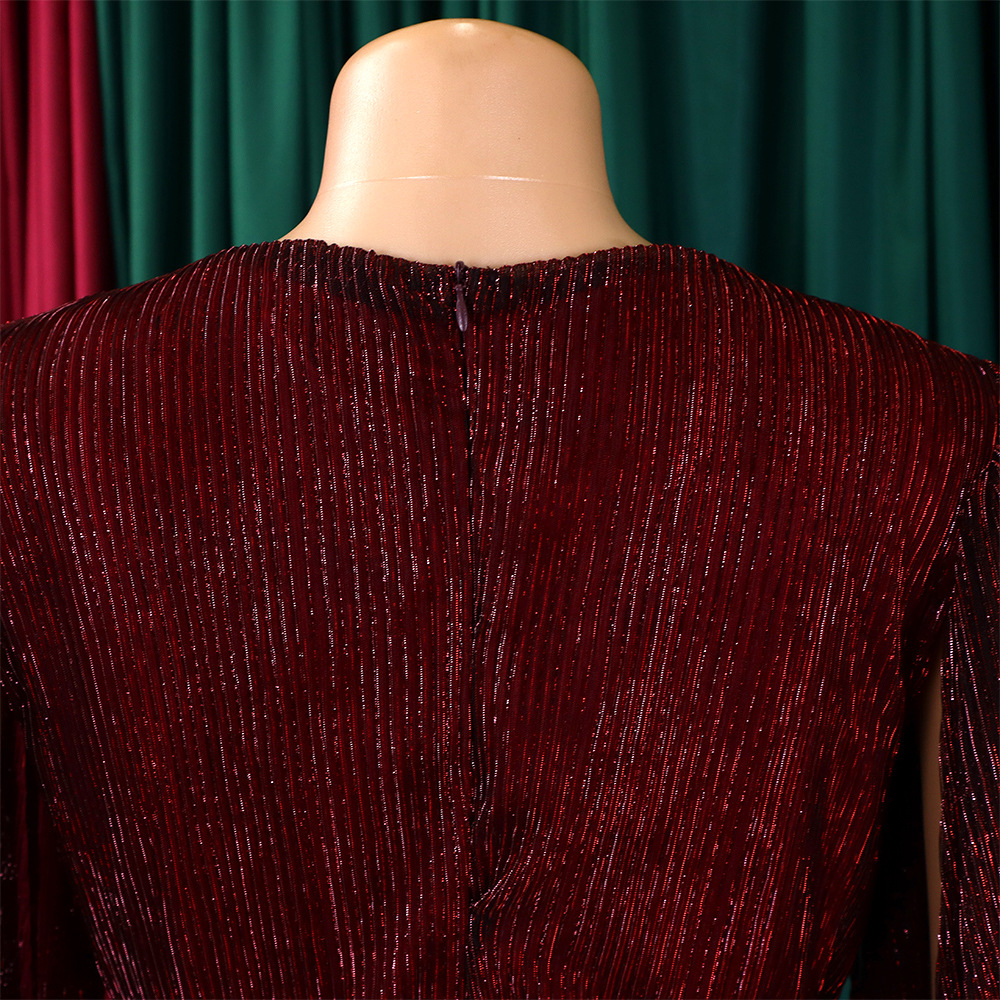 Abito da cocktail donna scollo a v maniche lunghe a mantella elegante_voghion.com