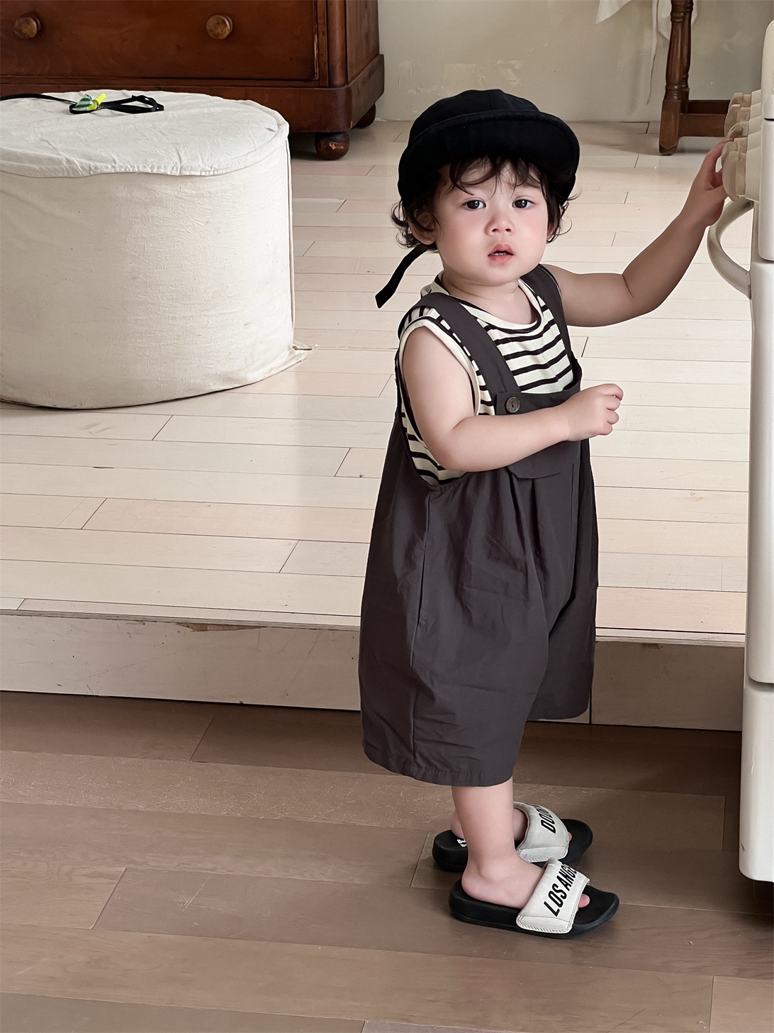 男童夏装薄款2026新品宝宝衣服夏款韩版童装儿童条纹T背带裤套装