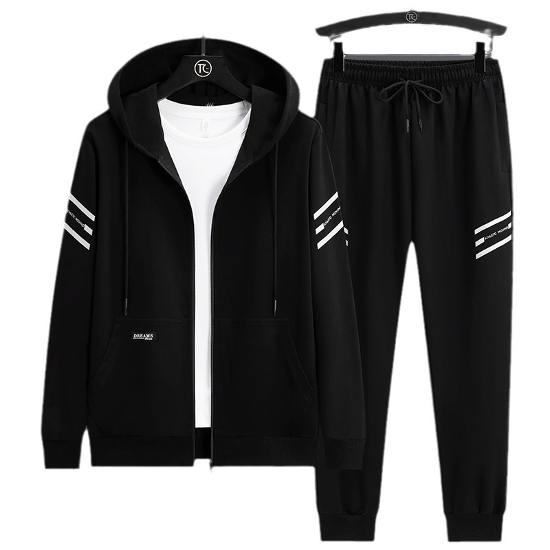 Conjunto deportivo informal holgado de talla extra grande para hombre, sudadera con capucha para hombres grandes, conjunto de dos piezas moderno y atractivo para primavera y otoño