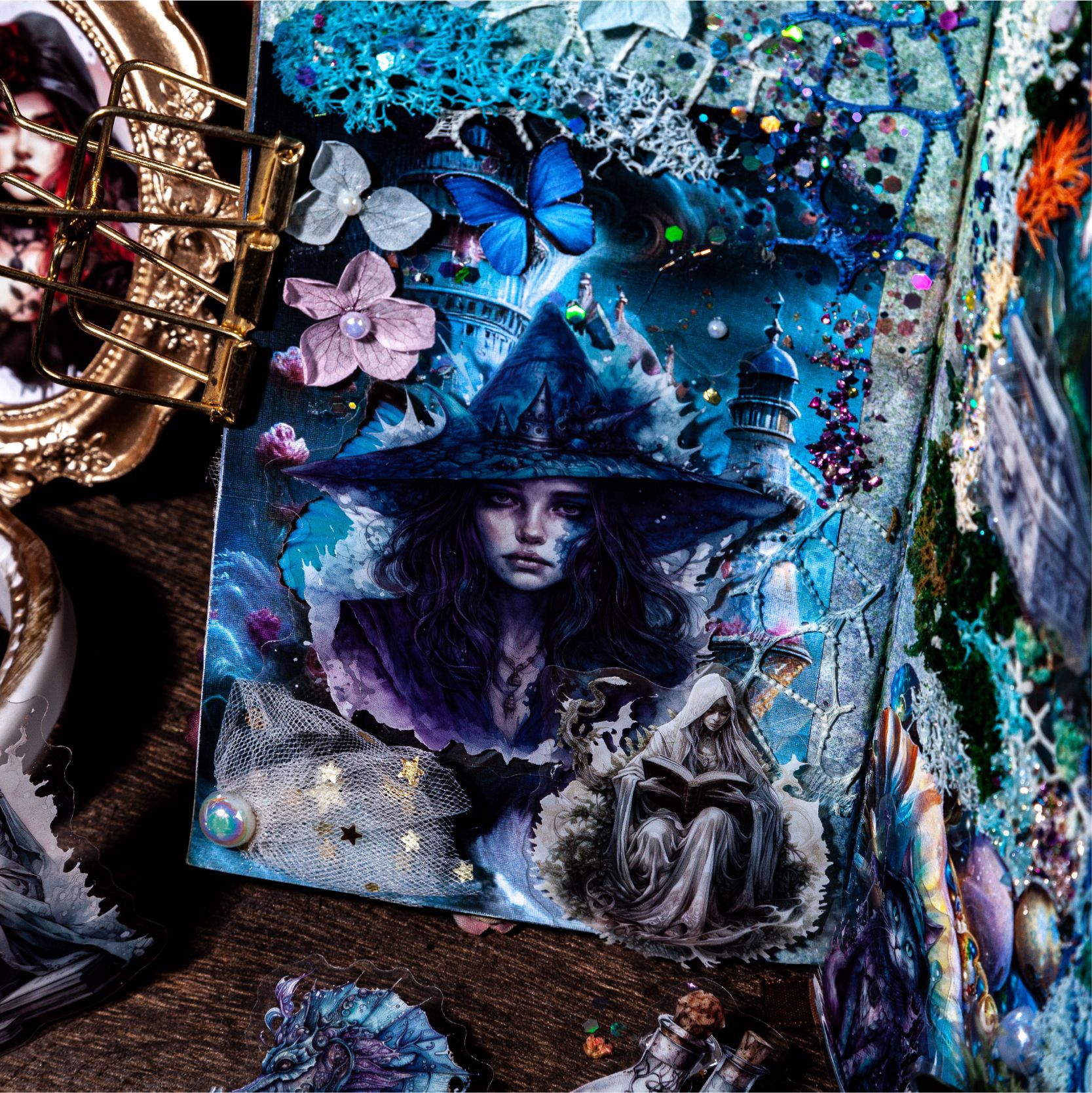 RetroStory PET etiqueta paquete serie bruja gótica tema material Diario 20 unidades en 6 tipos