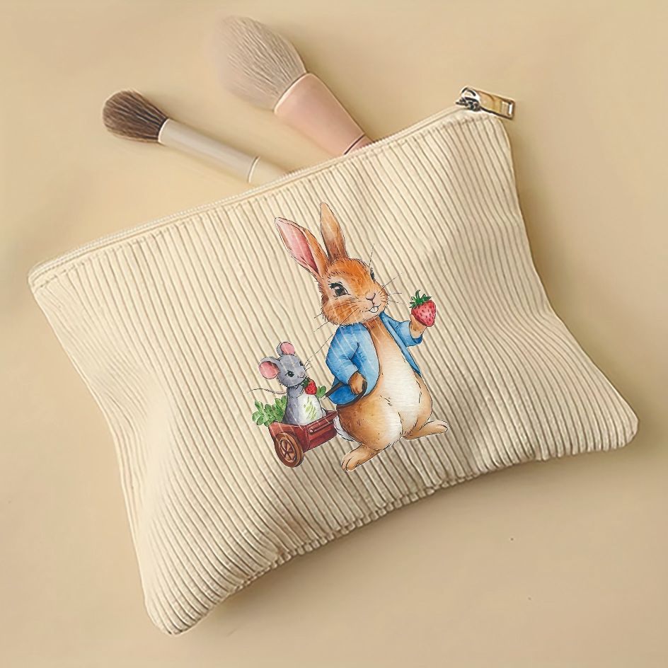 Amazon TEMU vacaciones conejo serie de animales patrón de cordillera zipper bolsa de maquillaje ligera