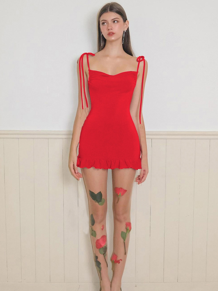 Summer Sexy Sling Pleated Dress Women Clothing Backless Tied Lotus Leaf Hip Dress 5 Summer Sexy Sling Pleated Dress Women Clothing Backless Tied Lotus Leaf Hip Dress